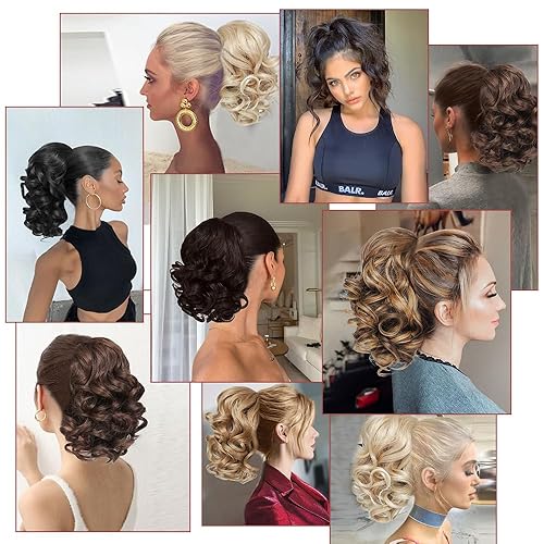 Miniatura 7 de Extensión de cola de caballo, cola de caballo con cordón de 10 pulgadas, extensiones de cabello ondulado corto ondulado, peluca de cola de caballo