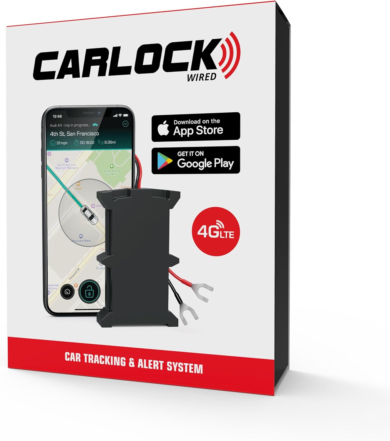 CARLOCK Wired Hidden GPS Car Tracker – 12-24v Battery, Anti Theft Car Device, 4G LTE, Instant Alerts, Easy Install, Multi-Network SIM, Real-Time Monitoring