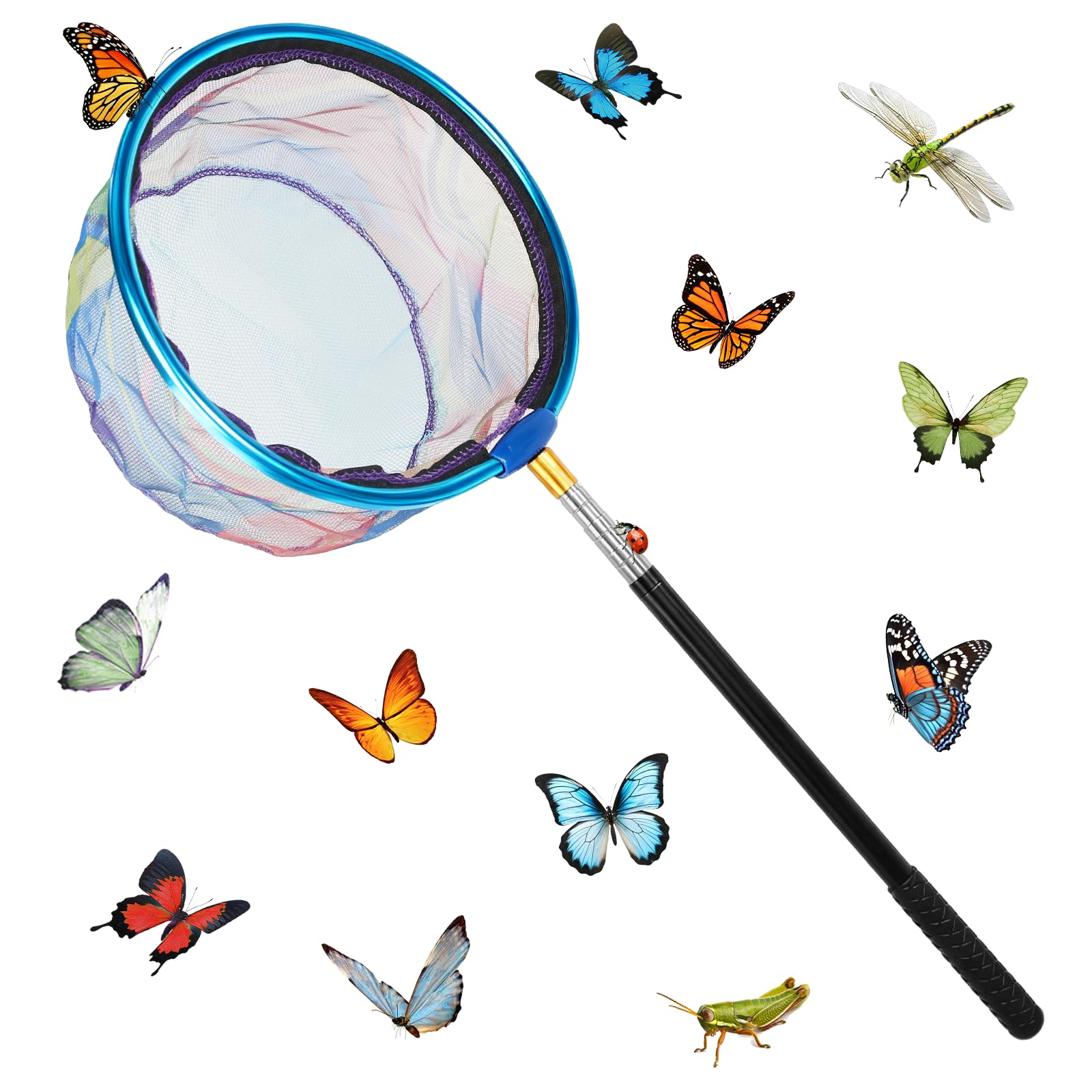 Teleskop Kescher, 66-175 cm Teleskop Angelkescher, Schmetterlingsnetz mit Teleskopstange Insektennetz Angelkescher Strandfangnetz für Outdoor Fische Insekten Angeln Strand Teich Garten Pool