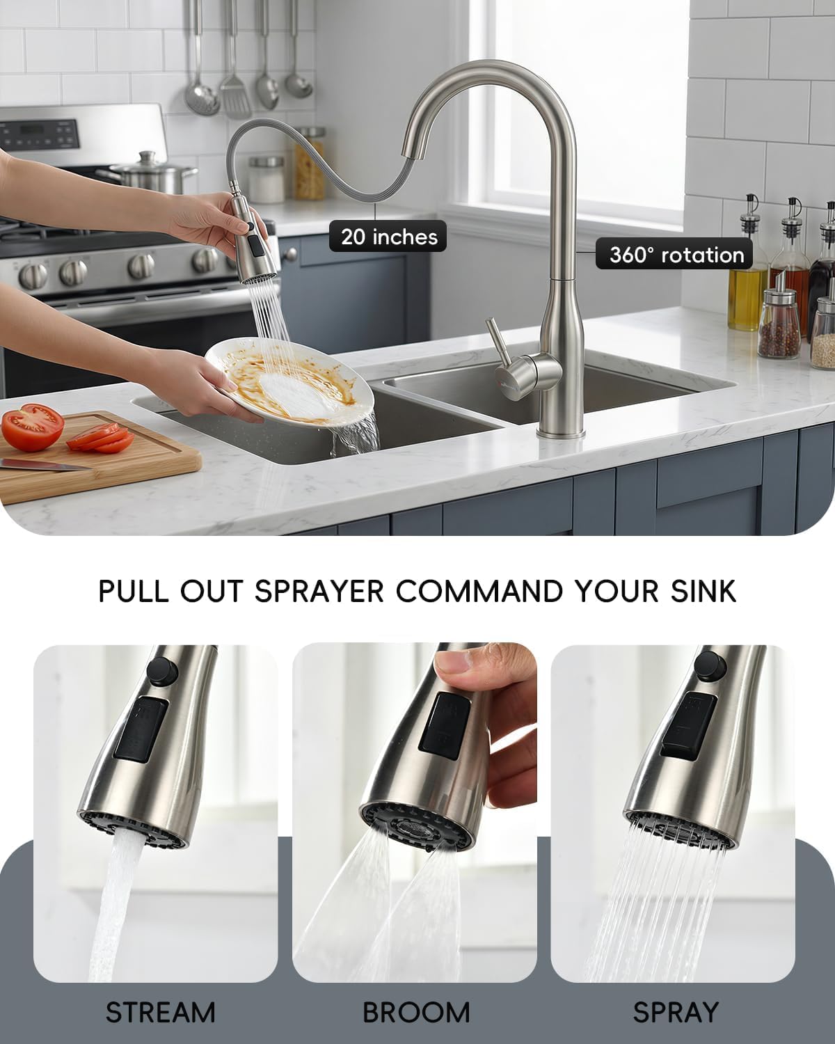 APPASO Touchless Kitchen Faucet with Pull-Down Sprayer, Kitchen Sink Faucet Touchless Brushed Nickel, Single Handle Hands-Free Motion Sensor Faucets Suitable for 1 or 4-Hole Sink, Stainless Steel