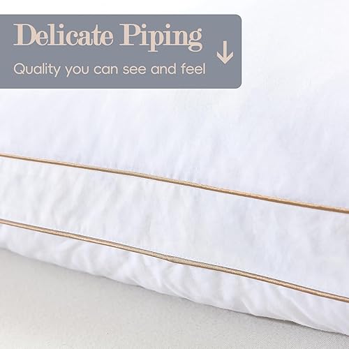Miniatura 9 de WhatsBedding Almohada de plumón estándar de plumas de ganso, almohada de cama blanca de la colección de hotel, transpirable, 100% algodón, almohada