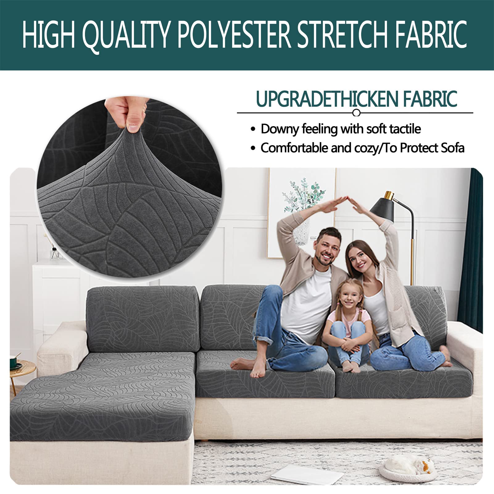 SHUOJIA Sofa Seat Cushion Cover Stretch Cushion Covers Non-slip Slipcover Cover for Sofa Seat Cushions Seat Couch Cover for Pets & Kids (Grey,1-Seater) - Image 4