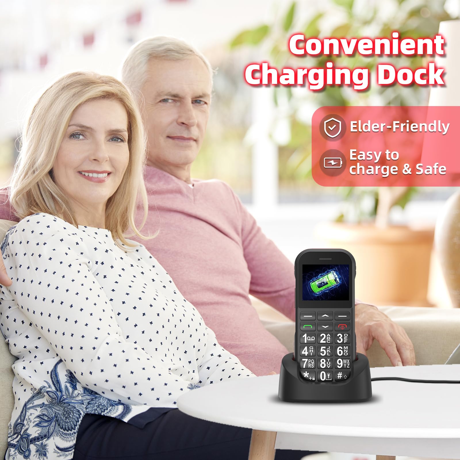 Seniorenhandy Ohne Vertrag, GSM Dual SIM Tastenhandy Seniorentelefon mit Großen Tasten, 1800 mAh Akku Lange Standby-Zeit, USB-C, Ladestation, Rentner Senioren Handy Einfach mit SOS-Taste, Kurzwahl