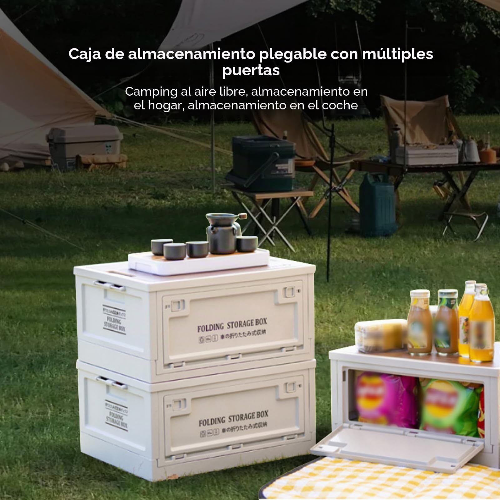 Caja de Almacenamiento de 30 L, Caja de Camping Resistente al Polvo, Varias Cajas de Almacenamiento Plegables con Asa y Ruedas, para el Maletero, Cajas de Almacenamiento y Organizador para el