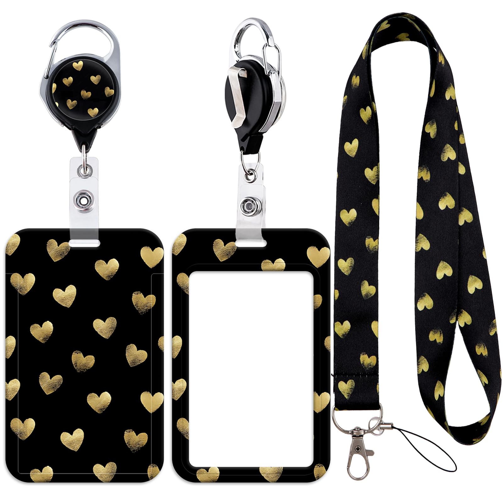 Golden Heart Lanyard ID Badge Holder Aesthetic Retractable Reel Clip for Women Girls Lanyards for ID Badges Keychain Keys Nature — image 1