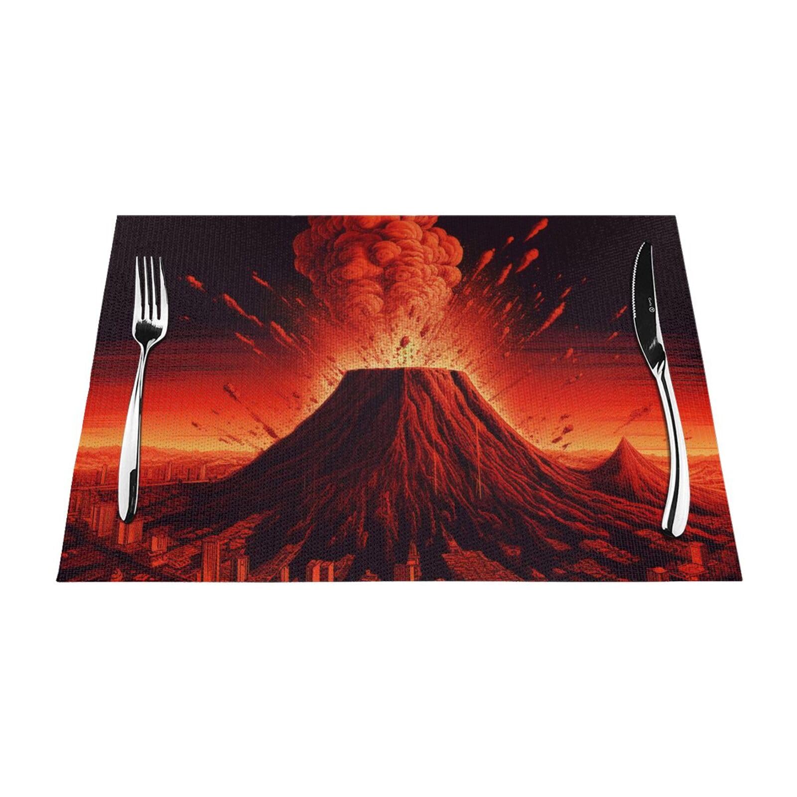 Volcano Printed PVC Placemat 4 PCS for Kitchen Dining Table Heat-resistand Washable Table Mats 18x12 in