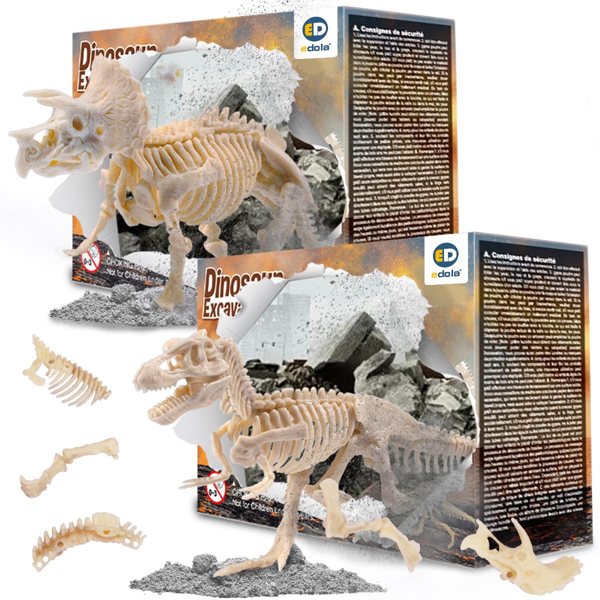 edolaDino Dig Toys, 2 Pack Kids Dinosaur Fossil Dig Kit, Dino Dig Kits for Kids, STEM Science Toys for 6-12 Years Old
