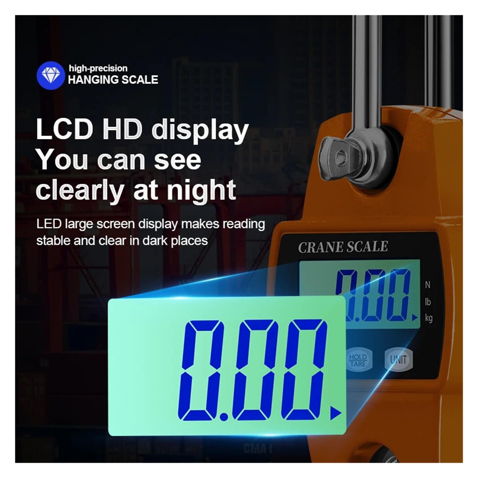 Bilancia sospesa digitale da 300 kg e 500, gru ad alta precisione, elettronica portatile, gancio in acciaio inossidabile, bilancia LCD(500KG orange)