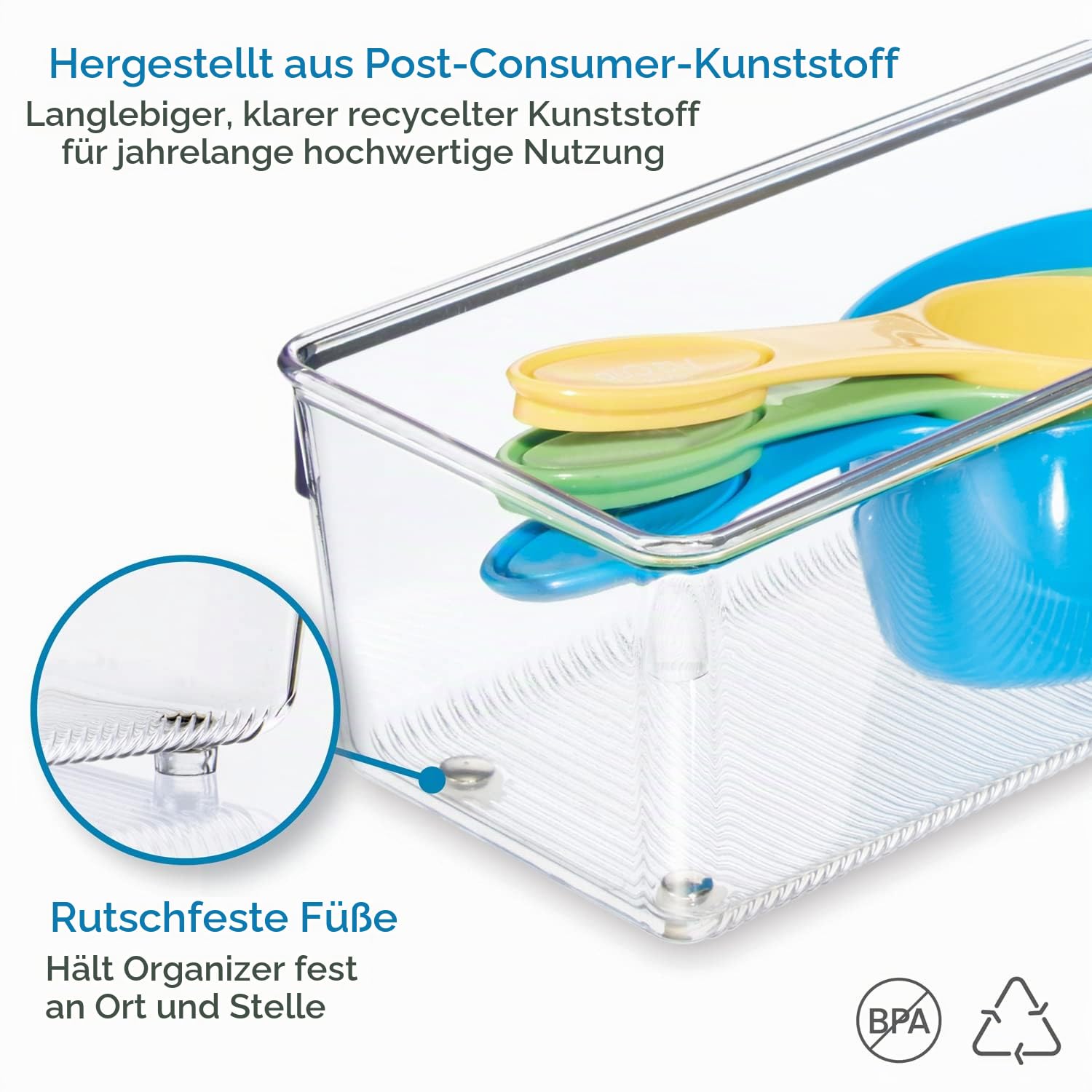 iDesign Schubladen Organizer, mittelgroßer Schubladeneinsatz aus Kunststoff, Besteckkasten für Schubladen in Küche, Bad und Büro, durchsichtig, 10 cm x 20,5 cm x 7,5 cm