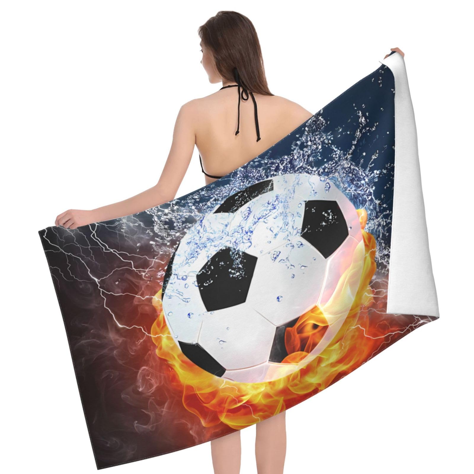 Football Outdoor Sports Theme Beach Towel, Microfiber Quick Dry Super Absorbent Men Bath Towels, Thin Lightweight Black Oversized Pool Towels for Shower, Pool, Camping, Beach 30x60 Inch/ 77X153cm