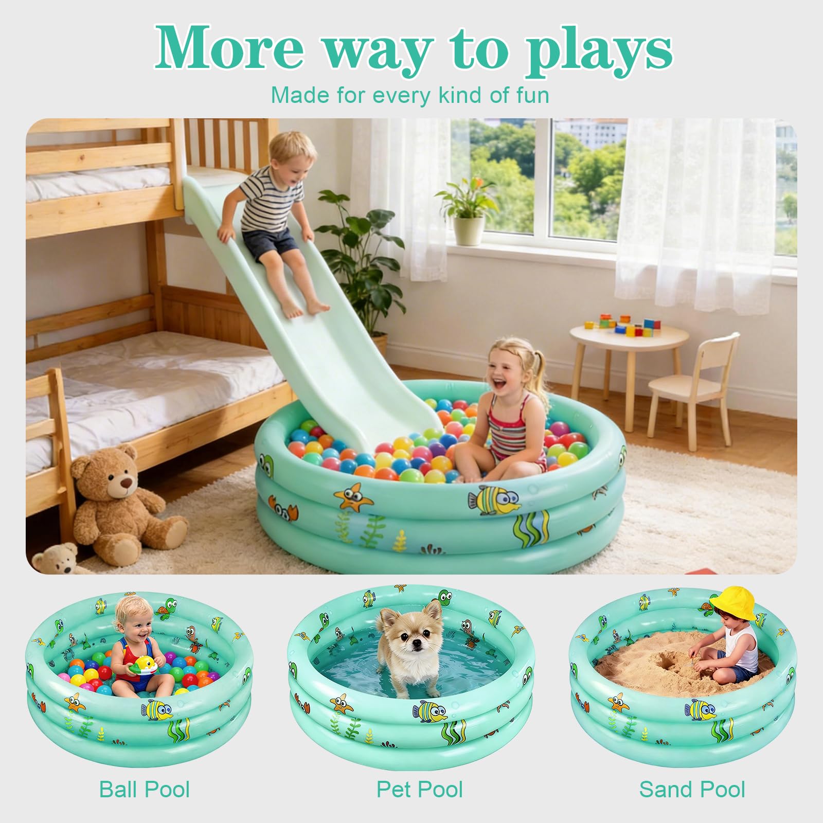 Piscina per Bambini ø100 cm,Piscina Gonfiabile Baby Pool,Piscina Gonfiabile Familiare a 3 Anelli,Piscina Gonfiabile per Bambini da Giardino,Piscinetta per Bambinis,Cortile,Giardino (Verde)