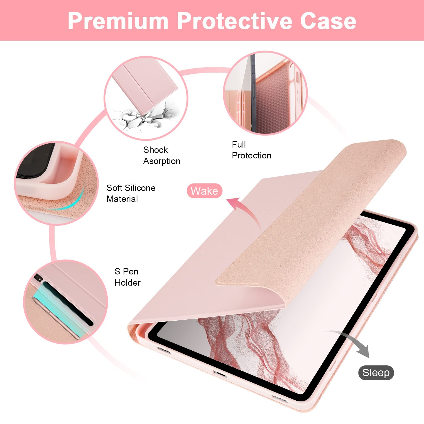 SOPPY Custodia per Tastiera Samsung Galaxy Tab S8 S7, Layout UK, Custodia Sottile con Tastiera Staccabile per Galaxy Tab S8 (SM-X700/X706 2022), Tab S7 (SM-T870/T875/T876 2020) da 11", Rosa