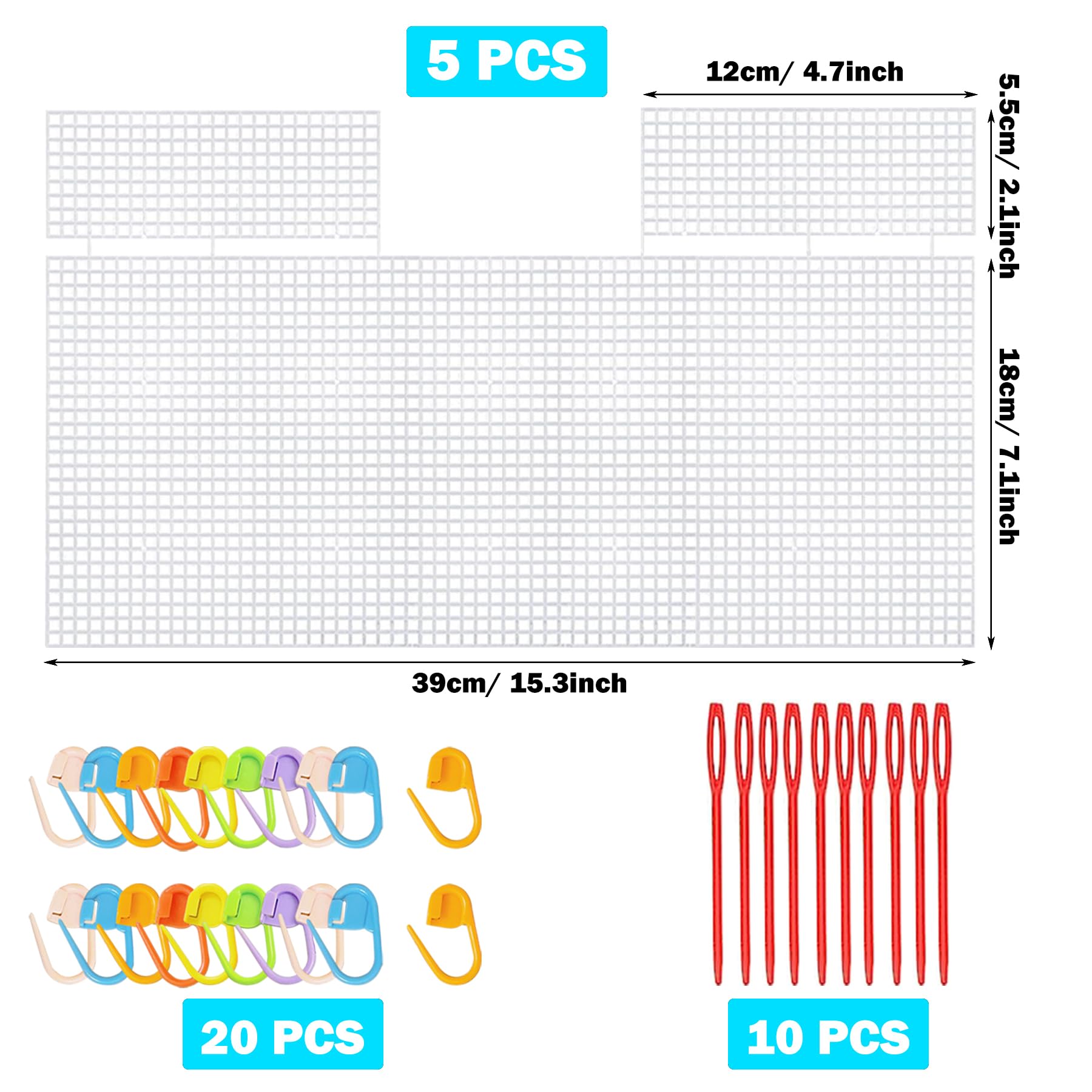 Allazone 39 PCS Clear Plastic Mesh Canvas Sheets for Embroidery Plastic Canvas Plastic Mesh Sheets with 2 Color Acrylic Yarn for DIY Sewing Bag - Image 2