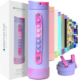 Elemental Iconic 20oz Kids Insulated Water Bottle w/Straw & Pop-It Handle | 100% Leak-Proof When Closed, Insulated Water Bottles with Triple-Wall Insulated & BPA-Free Materials for Everyday Use