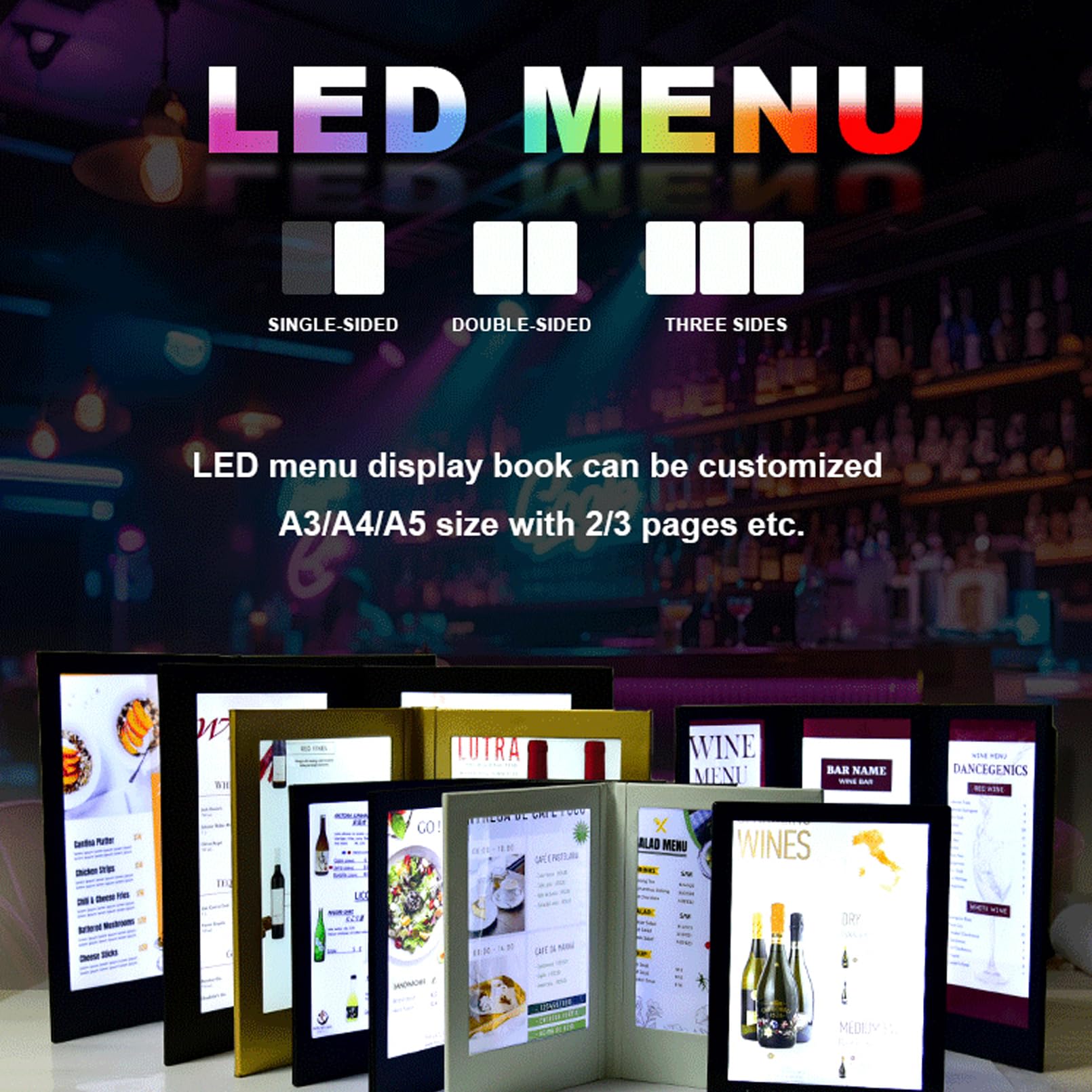 Portamenú Iluminado Recargable, Cubierta De Menú LED Retroiluminada Personalizable – Carpeta Plegable De Doble Panel De Cuero PU para Restaurante, Hotel, Bar Y Alta Cocina