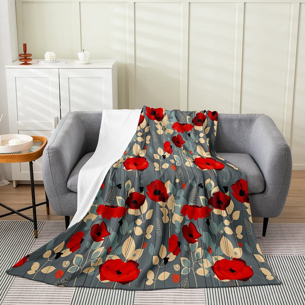 Loussiesd Poppy Flower Throw Blanket - Image 2