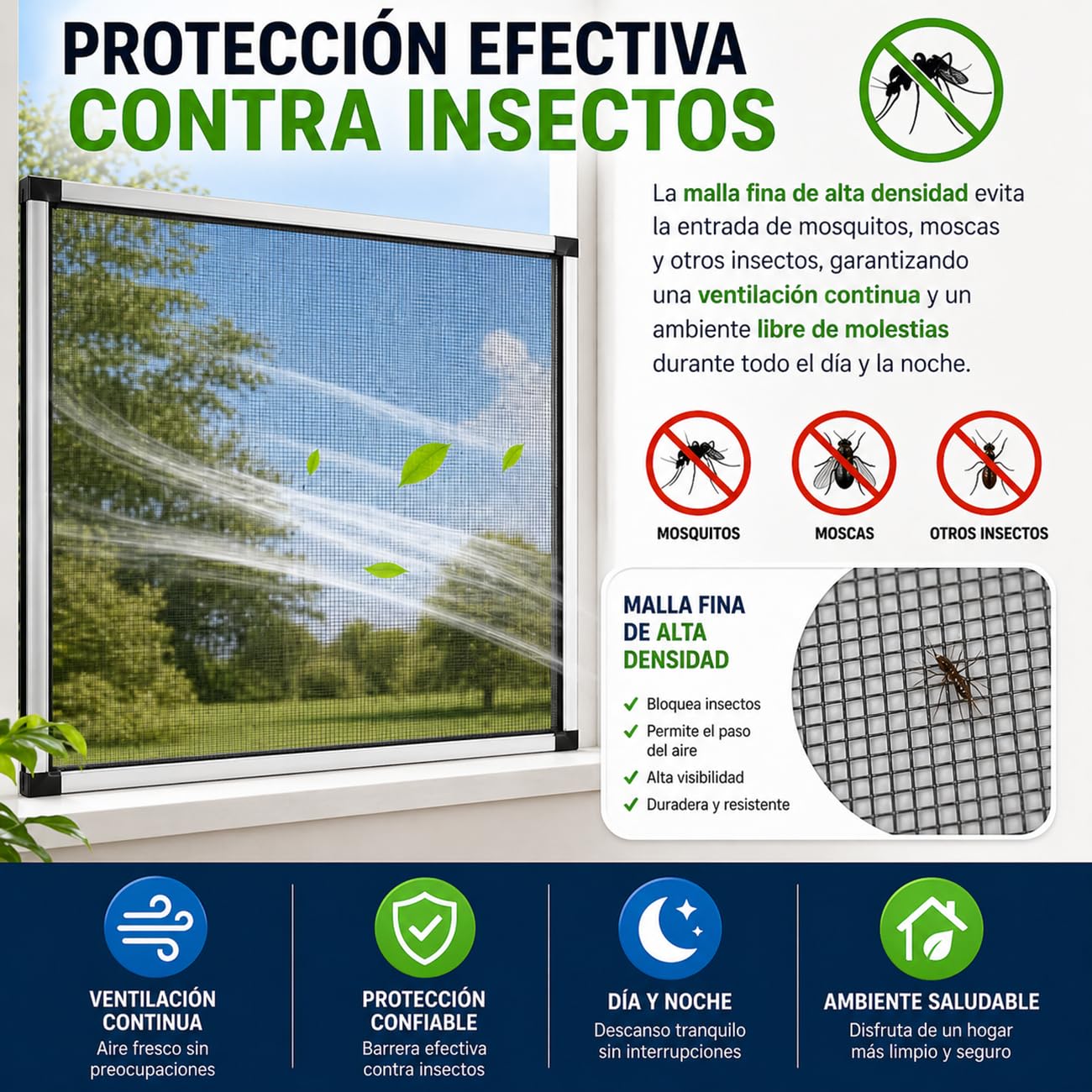 TIENDA EURASIA – Mosquitera Extensible para Ventanas | Bordes de Sellado Felpudos | Marco de Aluminio | Mosquitera Extensible | Color Blanco | Malla de Fibra de Vidrio 70 x (100-192 cm)