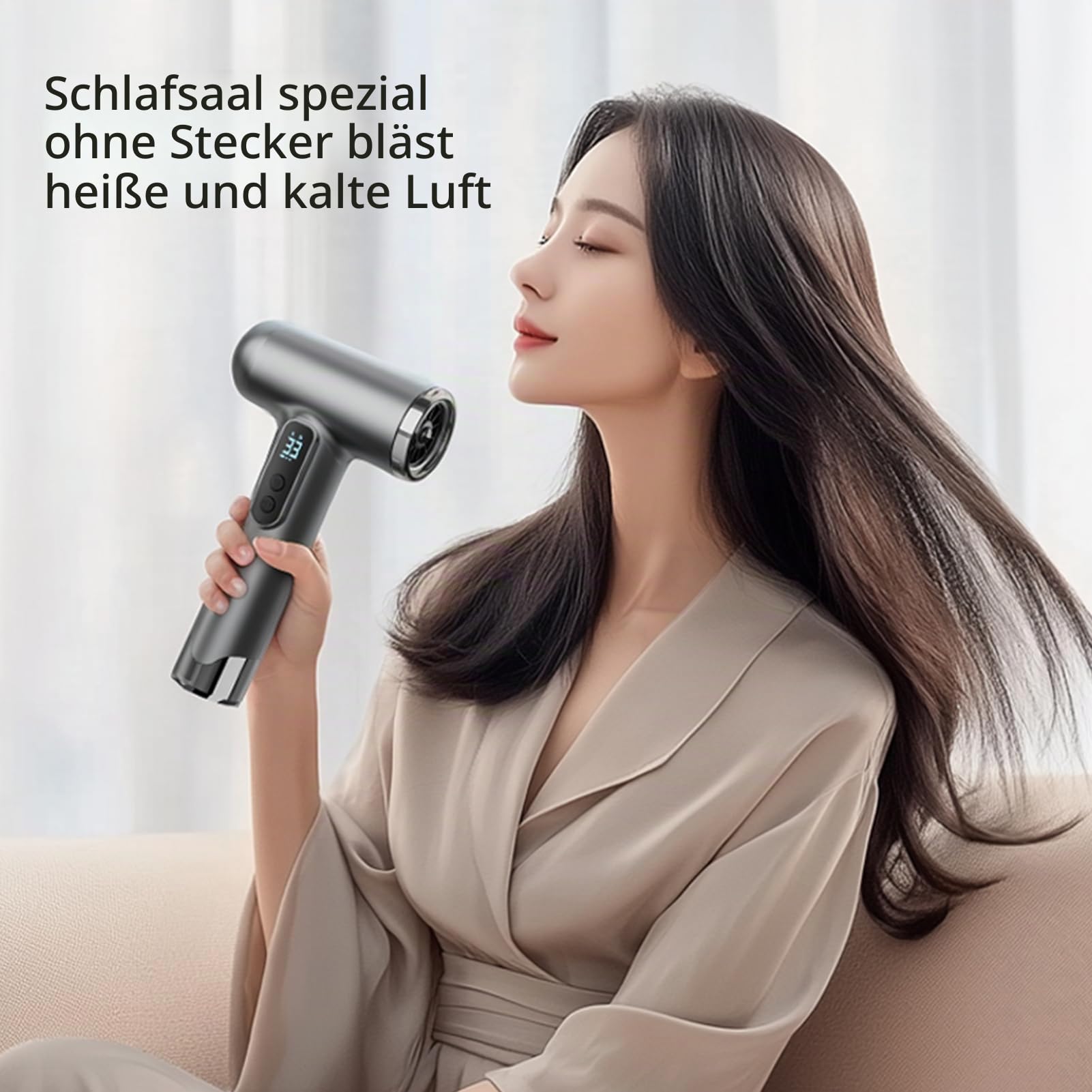 Kabelloser Haartrockner 100.000 U/min, 15000mAh Föhn USB Wiederaufladbarer Reiseföhn 200W, Tragbarer Fön mit Düse für Reisen Camping