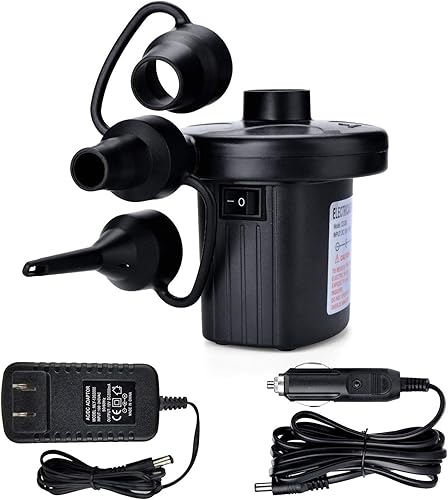 Bomba de aire eléctrica, bomba de aire portátil de llenado rápido con 3 boquillas, 110 V CA12 V CC bombas infladorasdeflactoras para colchón de