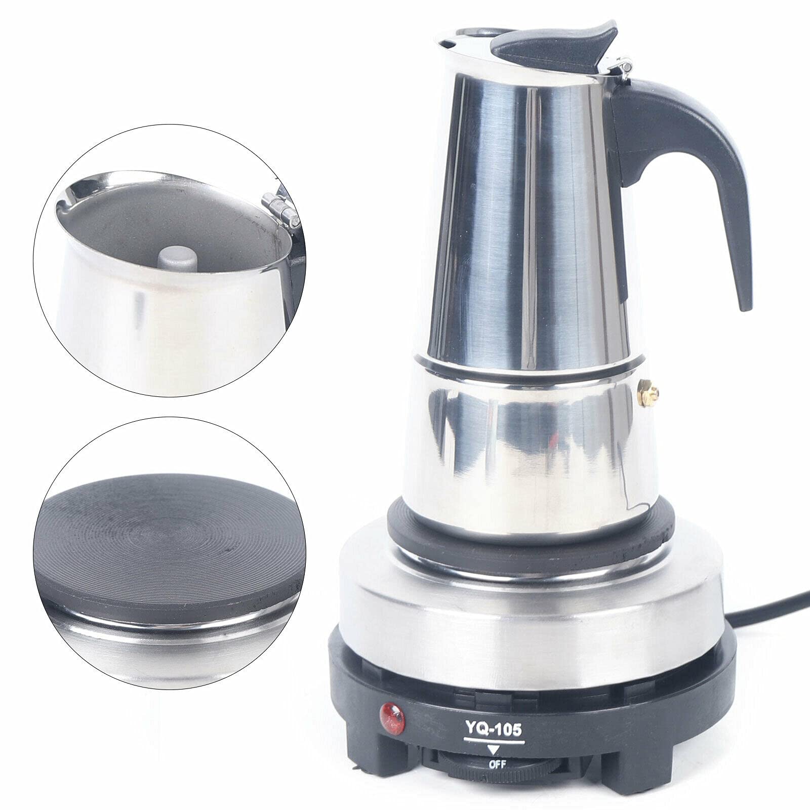 Cafetera espresso eléctrica, 220 V, 4/6 tazas, cafetera de acero inoxidable con cocina eléctrica, cafetera Moka para cocina (6 tazas (300 ml)