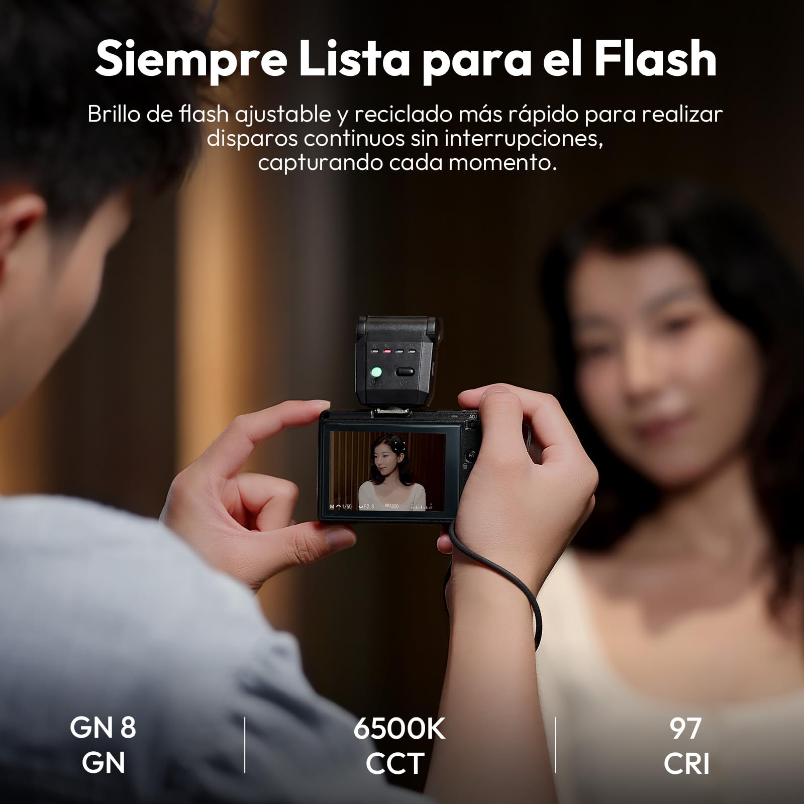 ULANZI SL03 Mini Flash para Cámara con Luz de Vídeo, Flash Externo GN8 6500K, Ángulo Ajustable de 90°, Compatible con Cámara réflex Digital Sony/Canon/Fuji/Nikon, Montura Universal de Zapata Caliente