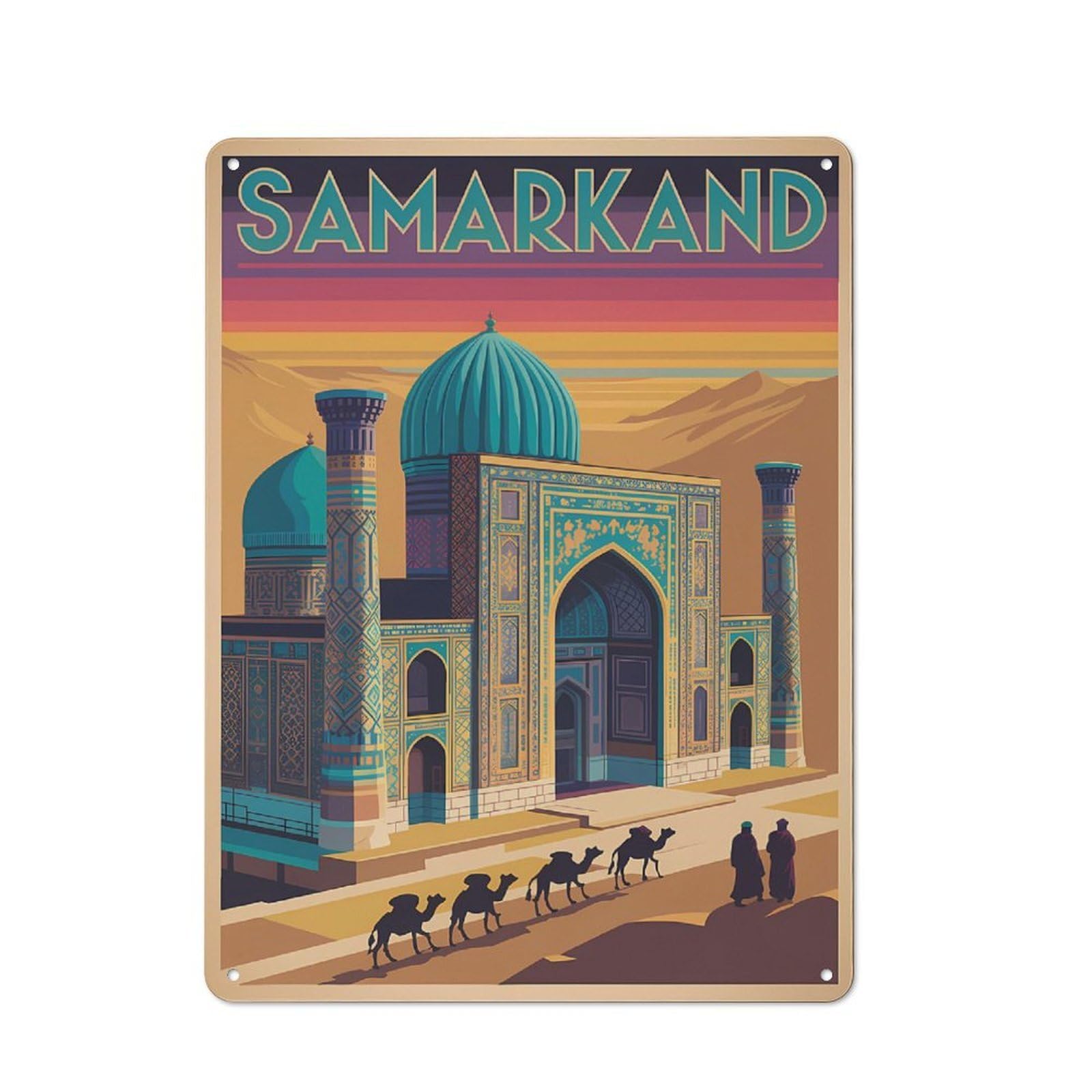 Junmoney Style-19 Tin Wall Plaque 40X30cm With Samarkand Travel For Studio Or Craft Room, Suited To Studio Decor Lovers