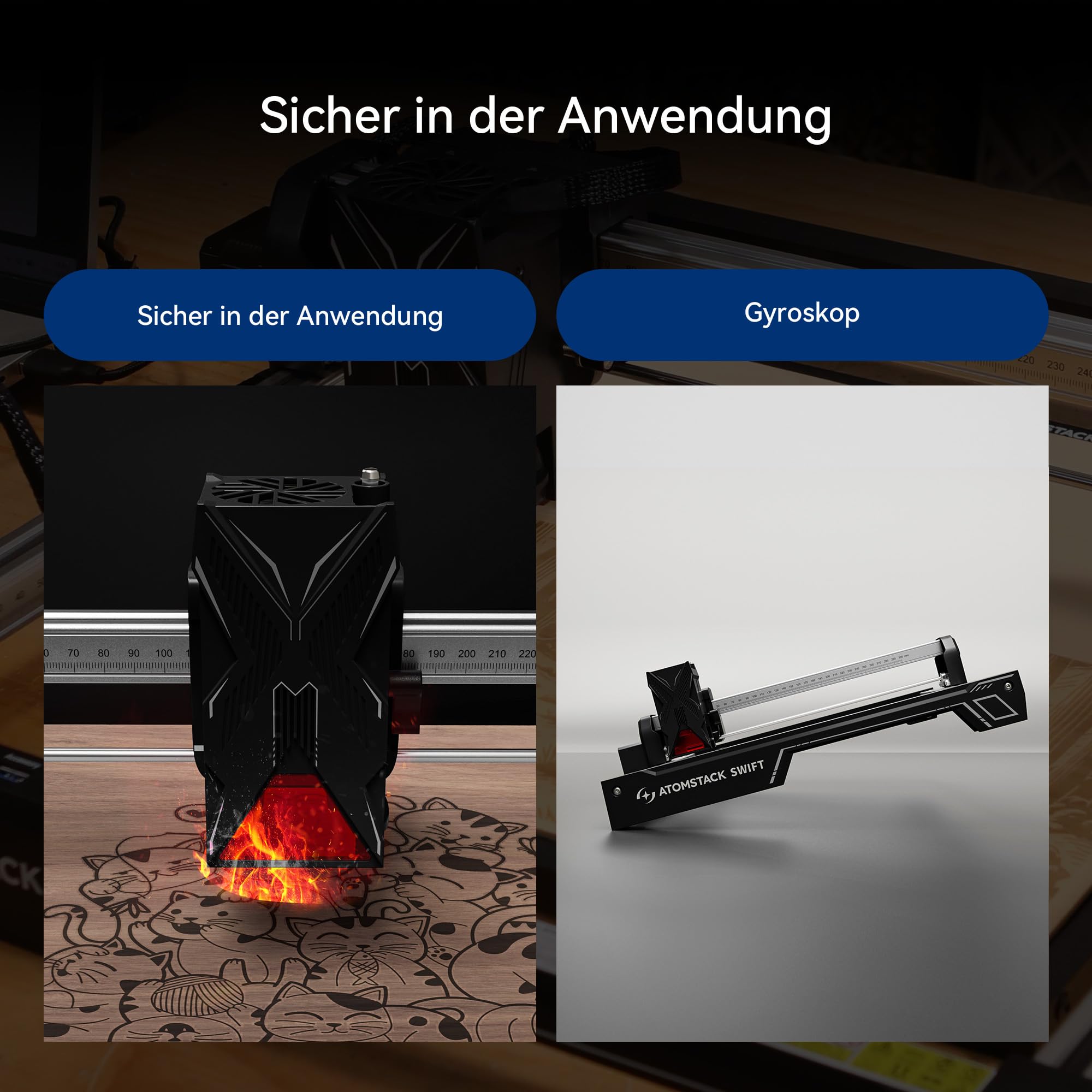 ATOMSTACK Swift 12W Laser Graviermaschine Lasergravierer Für DIY-Chargenanpassung Serie Laserschneider 0,01 mm Hochpräzise Laser Cutter Für Holz Und Leder,Gravurfläche 300 × 300 mm (SWIFT 12W Schwarz)