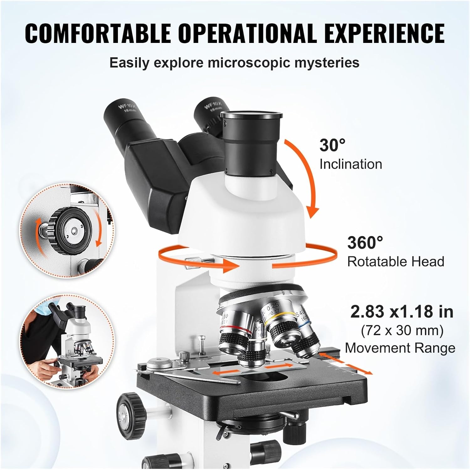 3Dアーム付三眼実体顕微鏡 （重量スタンド） YM0745RT3-GAS2 | 株式会社松電舎【安心の低価格】 複合三眼顕微鏡 40X-2500/40X-5000X 倍率実験用顕微鏡 LED照明と外部インターフェース付き(Trinocular,