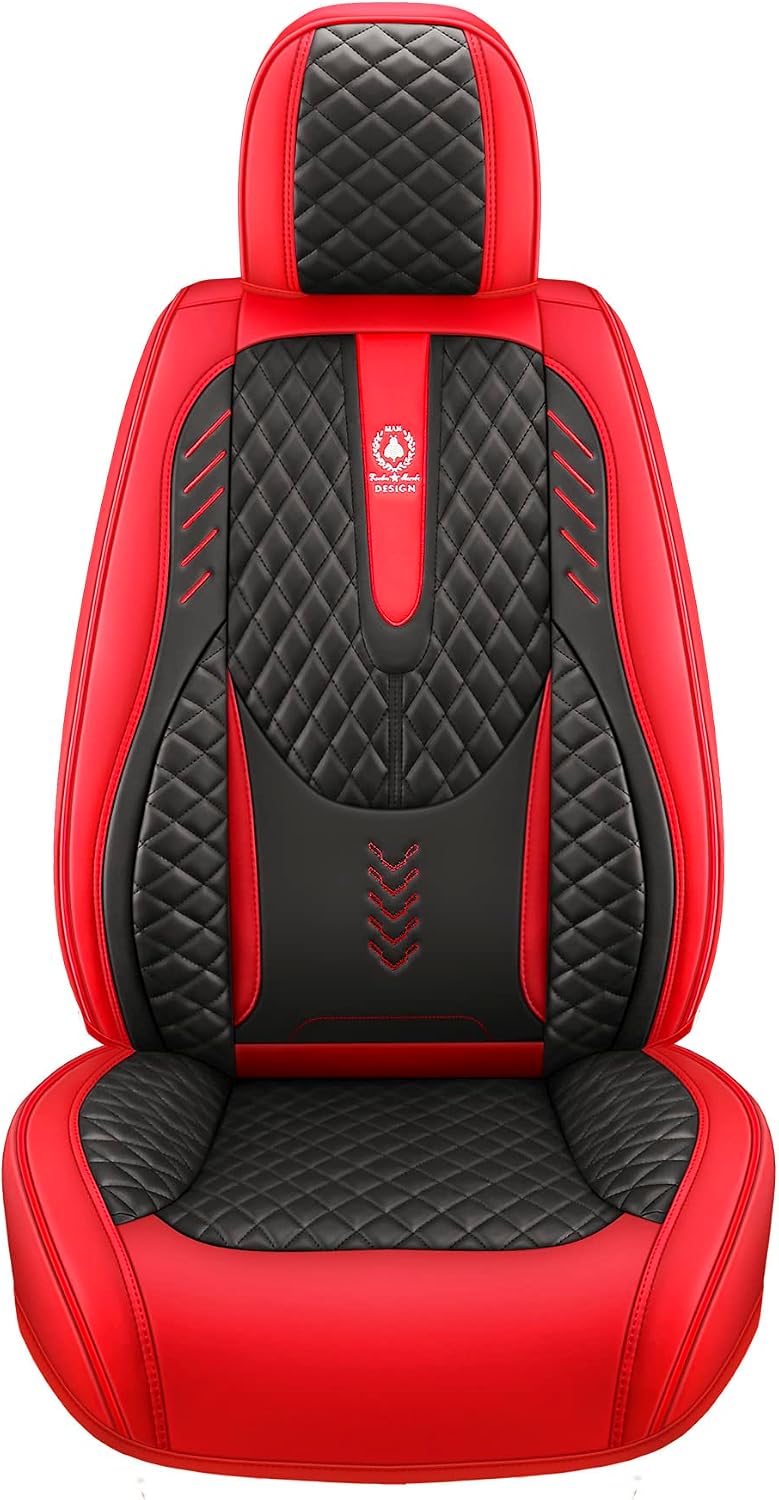 INZU Car Seat Cover 5-Seats Full Set Universal fit, Suitable for Most Cars, SUV, Airbags Compatible with Synthetic Leather Car Seat Cushion Protectors. (Black & Red)
