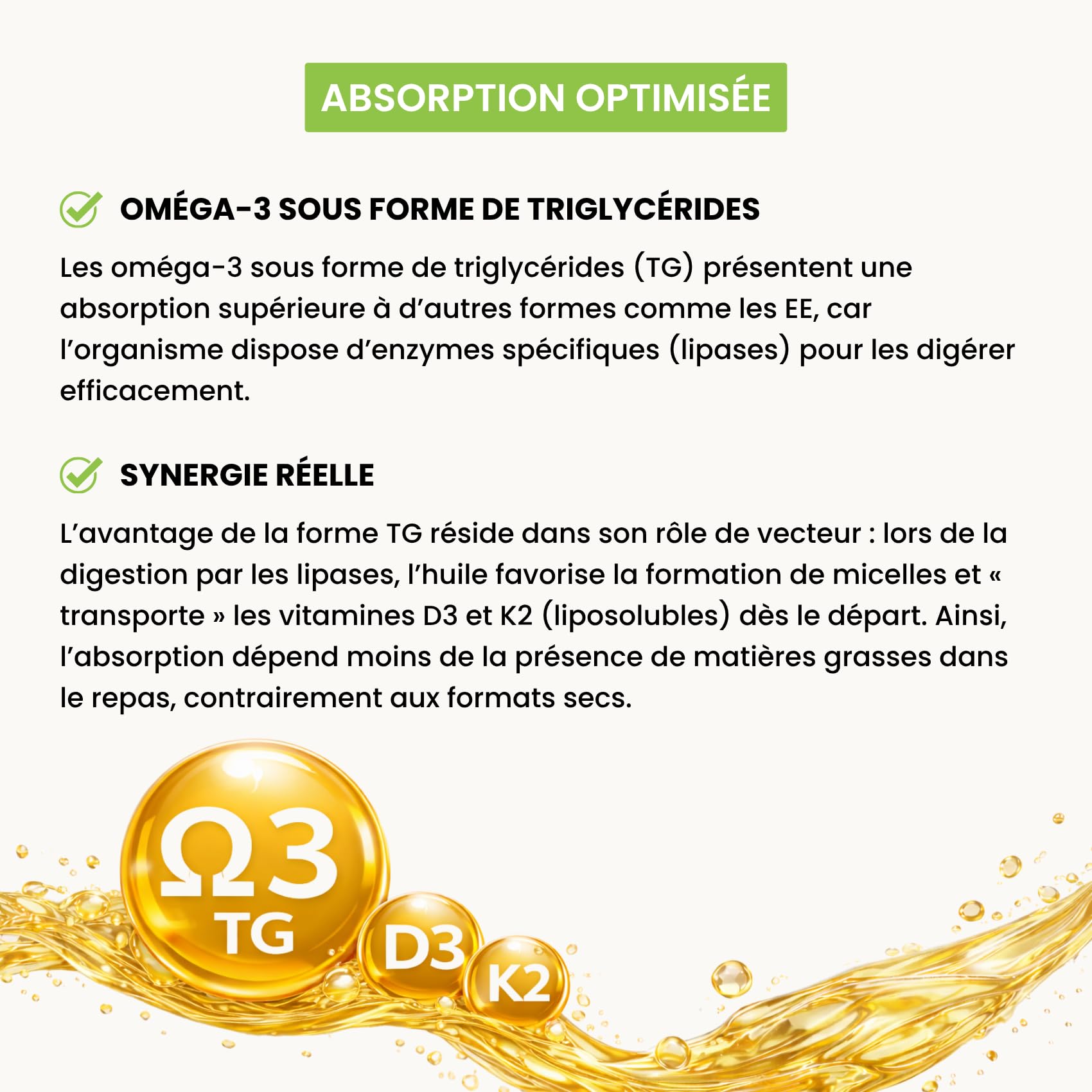 Omega 3 D3 K2 - Huile de Poisson 1000 mg - 80% d’Oméga 3 en triglycérides TG (EPA 400 mg + DHA 300 mg) + Vitamine D3 2000 UI et K2 MK-7 All-Trans 100 mcg - 90 capsules molles - 3 mois | Nutribiolite