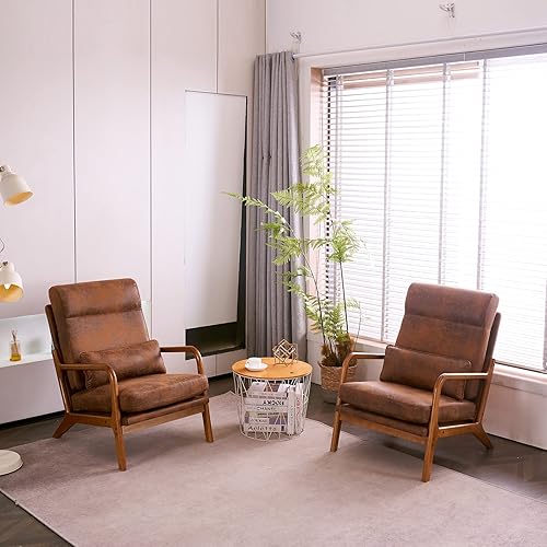Miniatura 5 de JOYBASE Sillón con brazos, moderna de mediados de siglo, sillón con marco de madera para sala de estar, dormitorio (gris ostra, tela)