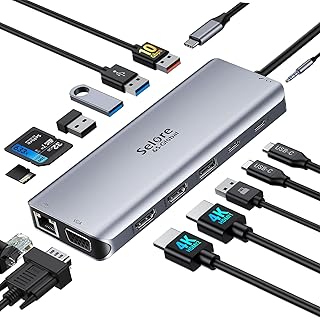 USB C Docking Station Dual Monitor,USB C Dual Monitor 2 HDMI Adapter,Triple Display 4K HDMI&VGA,14 in 1-3USB3.0&2USB2.0,Gigabit Ethernet,100W PD,SD/TF Card Reader,Type-C Data Transfer,3.5mm Audio