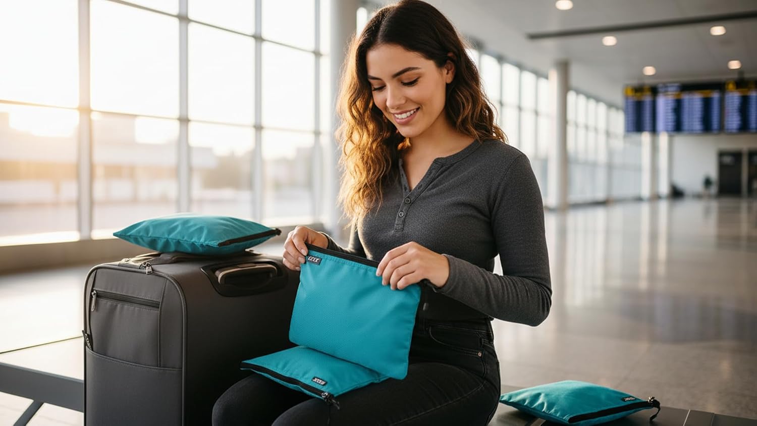 GOX 3 Pack Travel Toiletry Bag for Men Carry On Packing Organizer Zipper Pouch Portable Cosmetic Pouch Accessory Document Electronics (Turquoise)