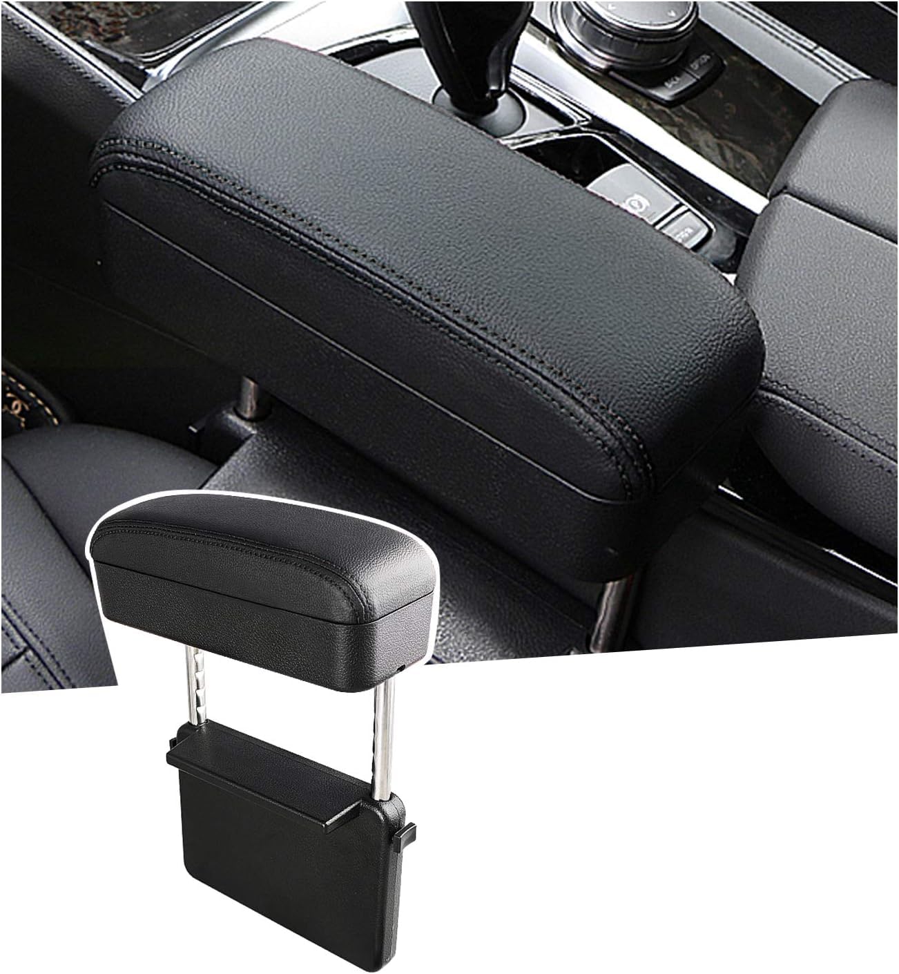 Woniyal Car Armrest Storage Box for Polo (6R 6C) Fabia NJ Ibiza 6J, PU Leather Car Seat Gap Filling Storage Box, Elbow and Forearm Wrist Support,Black line