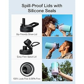 Topre Insulated Water Bottle 64oz,Half Gallon Water Flask Stainless Steel, Cold for 48 Hrs,BPA-Free & Leakproof -with Paracord Handle, Strap,Straw Spout Lids,Large Jug for Gym Sports,Purple Green