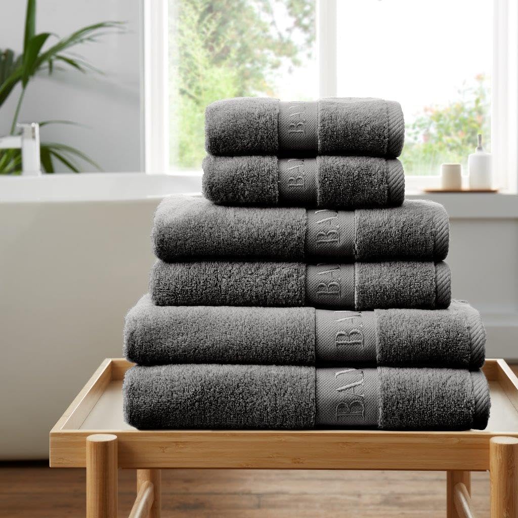 GC GAVENO CAVAILIA 6 Piece Bamboo Towel Set – 2 Hand Towels – 2 Bath Towels & 2 Bath Sheets (60% Bamboo, 40% Cotton) – 500 GSM Super Soft & Quick Dry Towel – Luxury Bathroom Towel Set – Charcoal