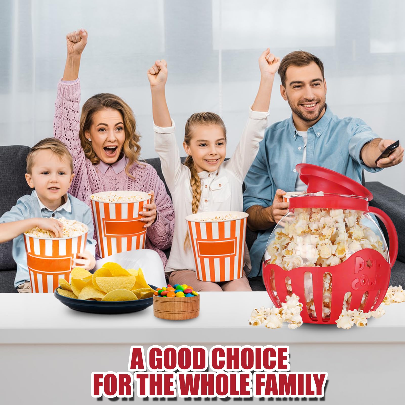 Ciotola per Popcorn per Microonde, Pop corn Microonde Vetro,Macchina Popcorn,Coperchi in 3 in 1 per Snack Salutari, per Raduni, Feste, Picnic, Rosso, Pentola a Microonde Aria Popcorn Spuntino