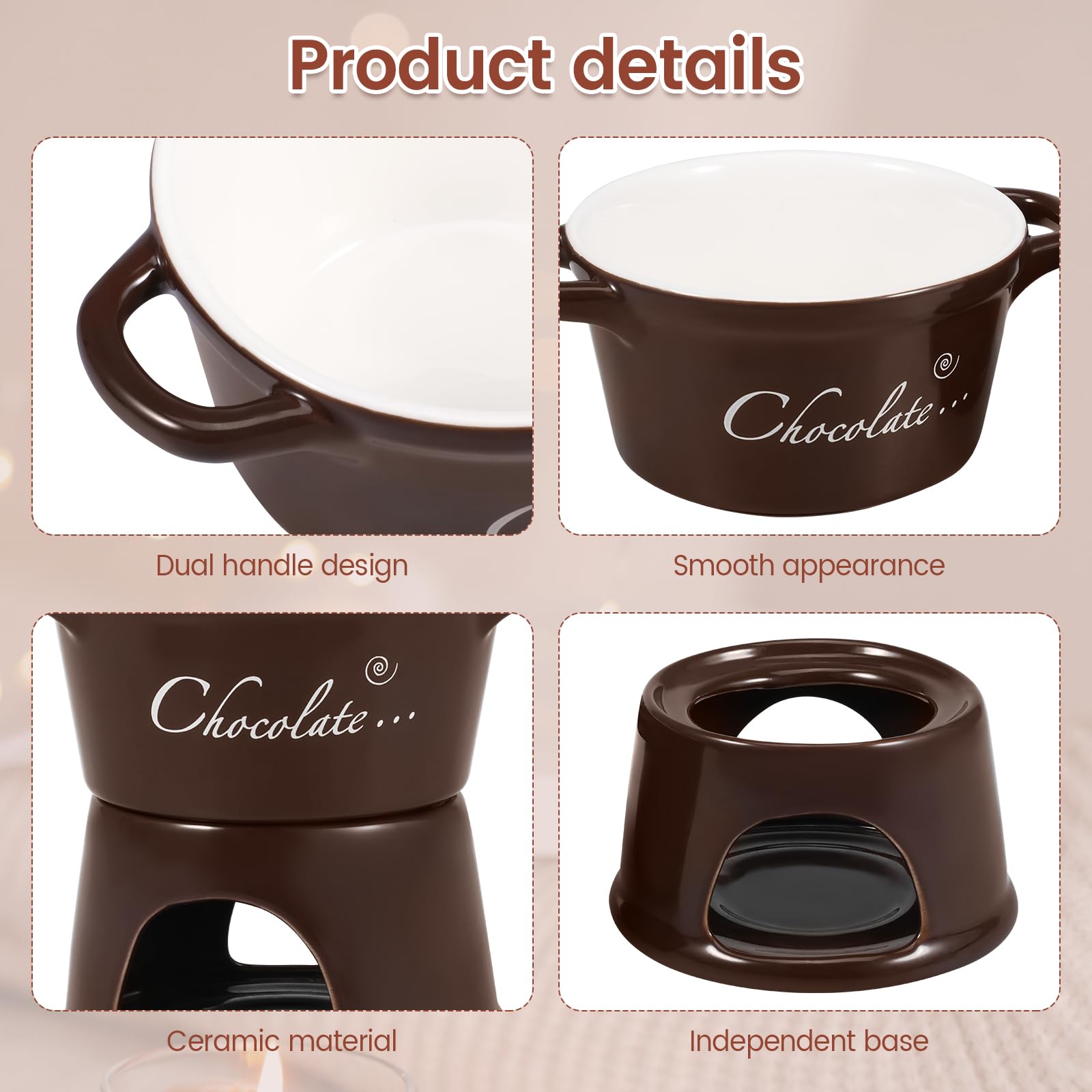 2 Pièces Tasse à Fondue au Chocolat, 300ml Services à Fondue au Chocolat avec Fourchettes- Mug Fondue au Chocolat en Céramique - Tasse Chauffante pour Chocolat et Fromage Bonbons Cadeaux