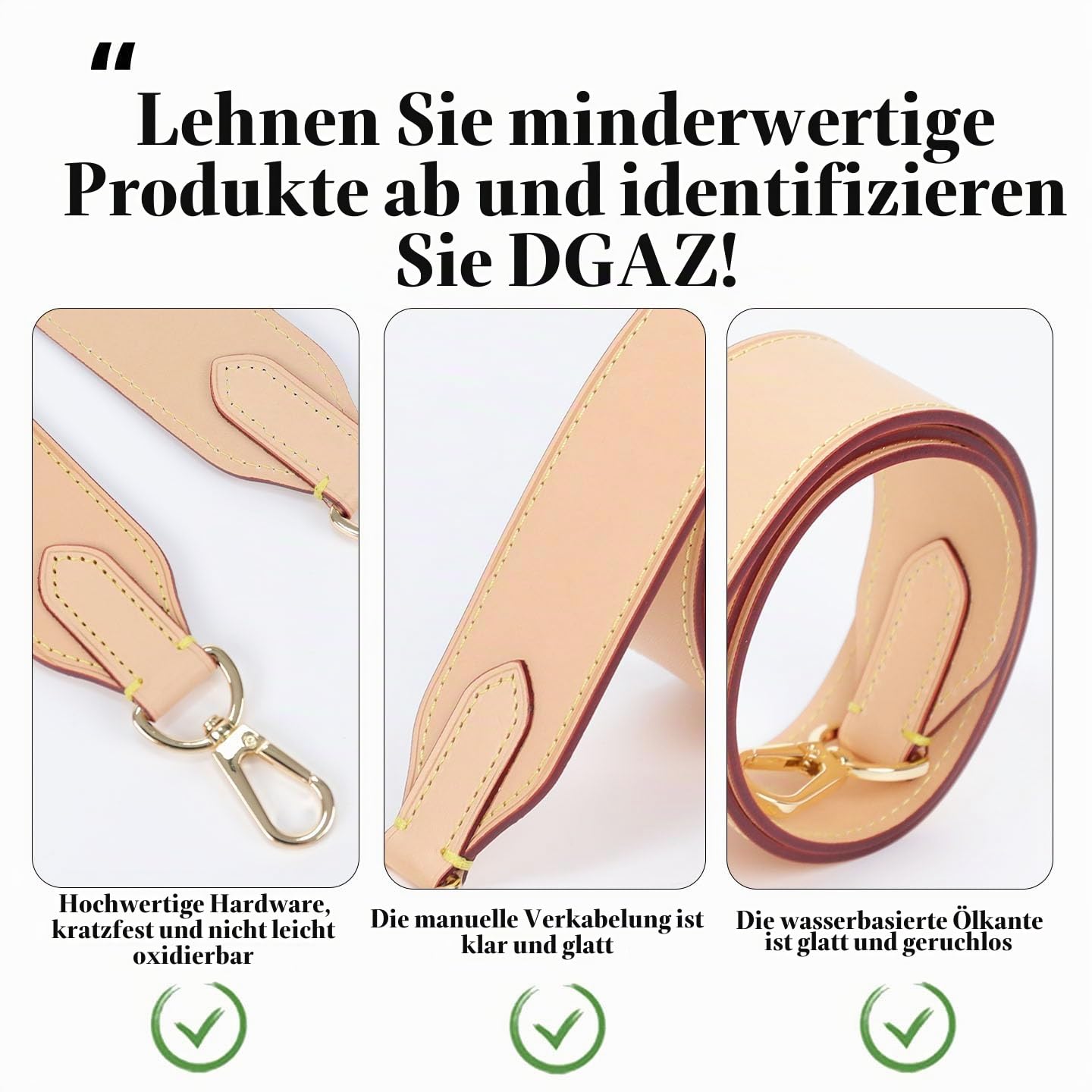 DGAZ Leder Schulterriemen für Neverfull, 90 cm, 3,8 cm, Beige
