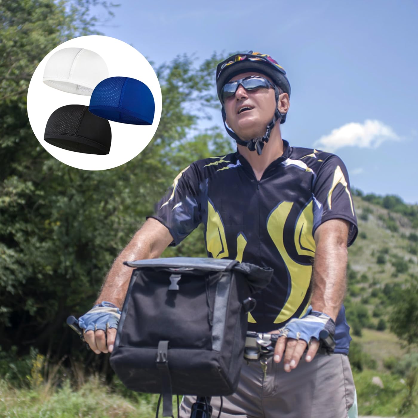 SSKHE 3 Pièces Bonnet Vélo Été, Calotte Doublure De Casque Respirant, Sous Casque Moto pour Le Cyclisme, La Course à Pied, Le Baseball Et La Moto