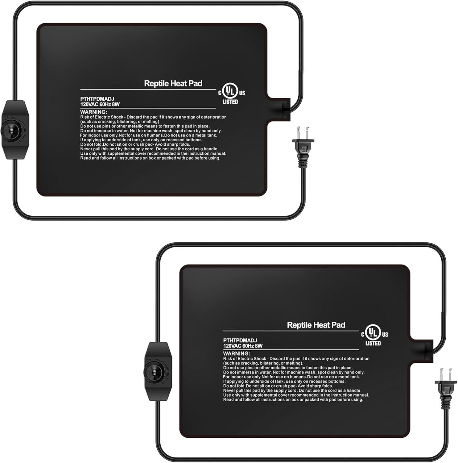 6x8 Inch Reptile Heating Pad with Temperature Controller Waterproof Under Tank Adjustable Terrarium Heat Mats for Reptiles, Amphibians & Small Pets, 2 Pack