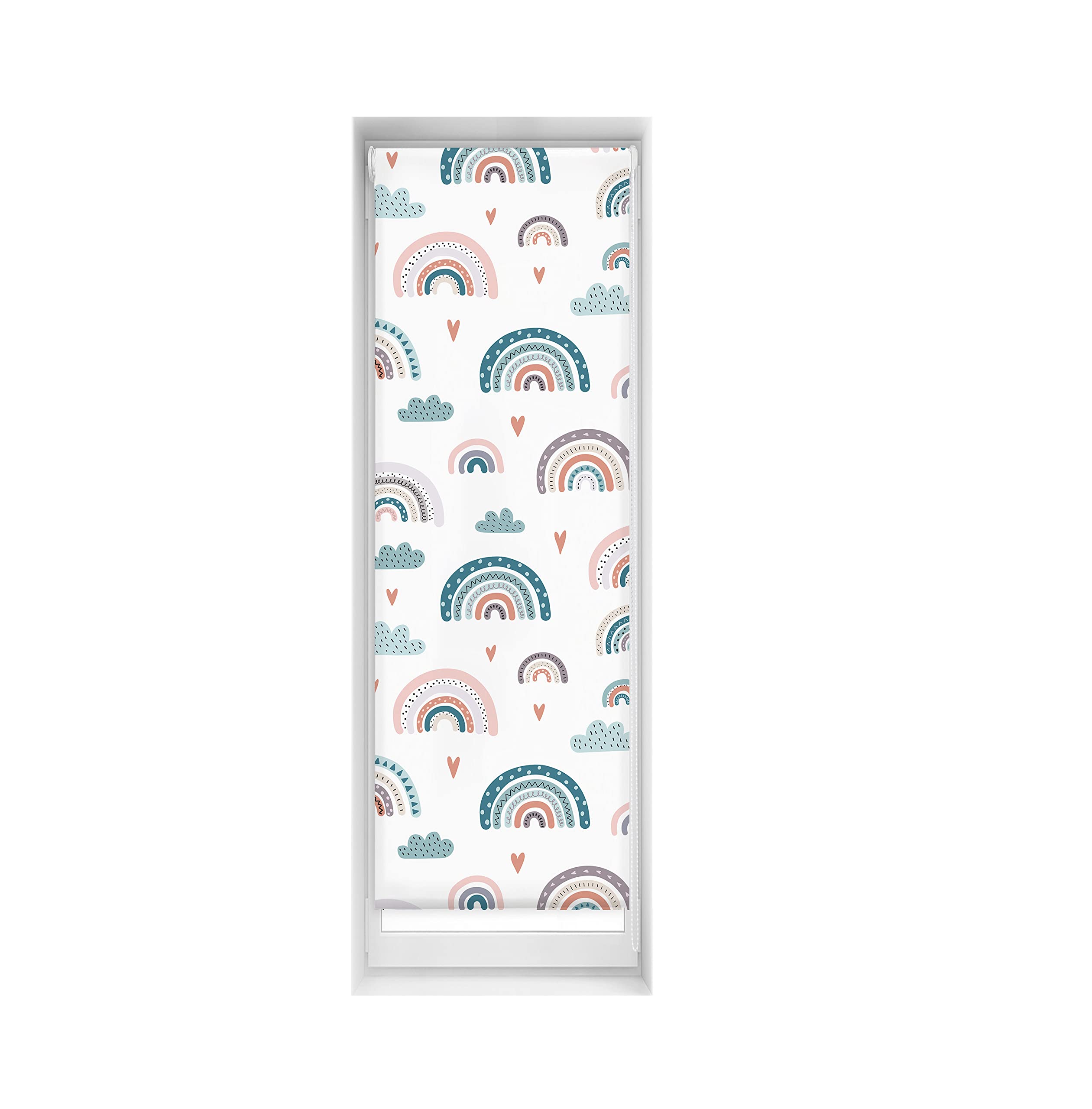 Blindecor Easy Blackout Roller Blind, No Drilling Required, Digital Print, Rainbow, Blue, 50 x 150 cm (width x height), Fabric Size 47 x 145 cm, Thermal Roller Blind