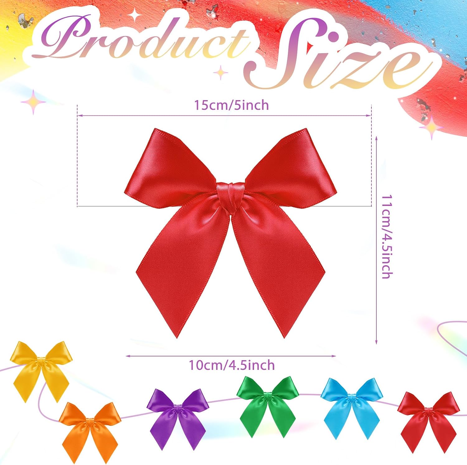 100 Pcs Rainbow Satin Ribbon Bows with Twist Ties, 4.5 Inch image 2