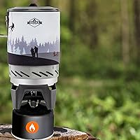 Vista 9 de HikeCrew - Estufa portátil a gas y sistema de cocina, placa de cocina compacta para acampar con olla de 1 litro, tapa de silicona, mango plegable