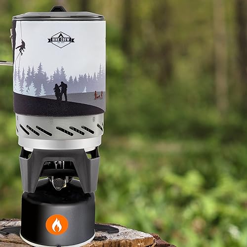 Miniatura 9 de HikeCrew - Estufa portátil a gas y sistema de cocina, placa de cocina compacta para acampar con olla de 1 litro, tapa de silicona, mango plegable y