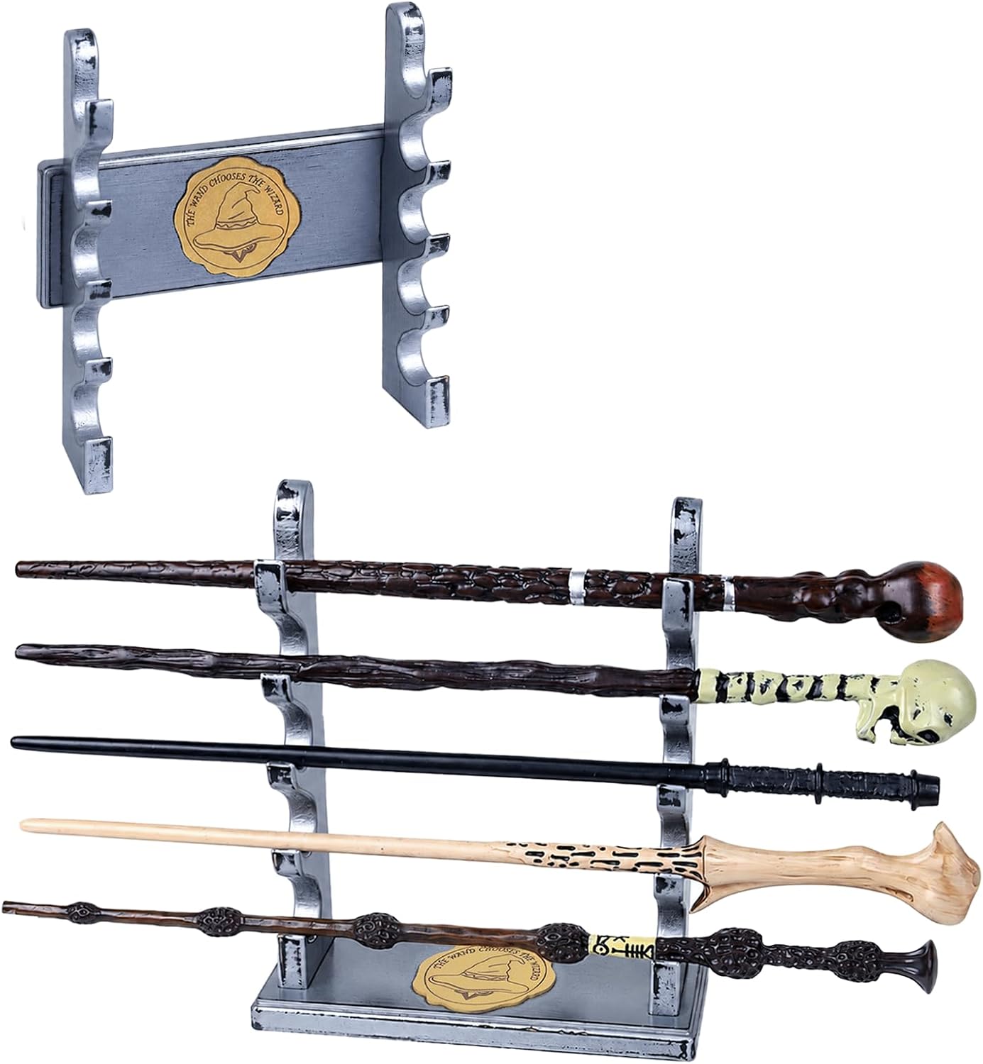 Wooden Wand Holder, 5 Tiered Wand Display Stand,Wall Mount or Desktop,Suitable for Wand Enthusiasts or Collectors to Display in The Living Room,Bedroom or Office