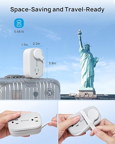 Miniatura 5 de TROND Regleta de alimentación de enchufe plano cable de extensión corto envuelto de 3.3 pies con 4 tomas, 4 puertos USB, estación de carga pequeña,