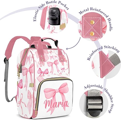 Miniatura 5 de Bolsa de pañales personalizada con lazo para bebés, niñas y niños con nombre, mochila personalizada para pañales, Bolsa de pañales con lazo 02,