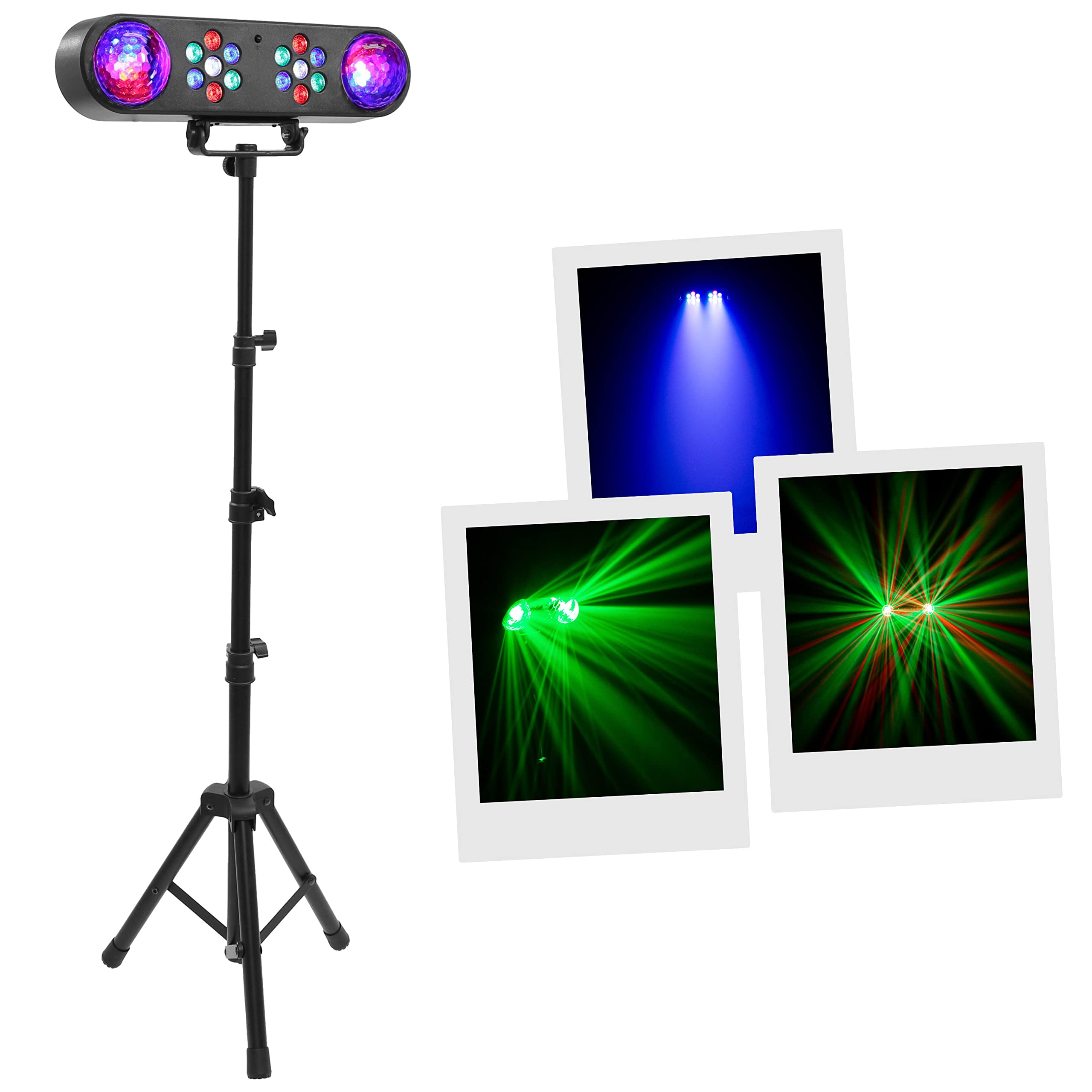 BoomTone DJ V-GAS Set di luci multicolore Disco Club DJ, 14 LED RGB 1W + Color Ball, Dimmer, Kit completo con supporto regolabile in altezza Programmi automatici, rilevamento sonoro, telecomando.