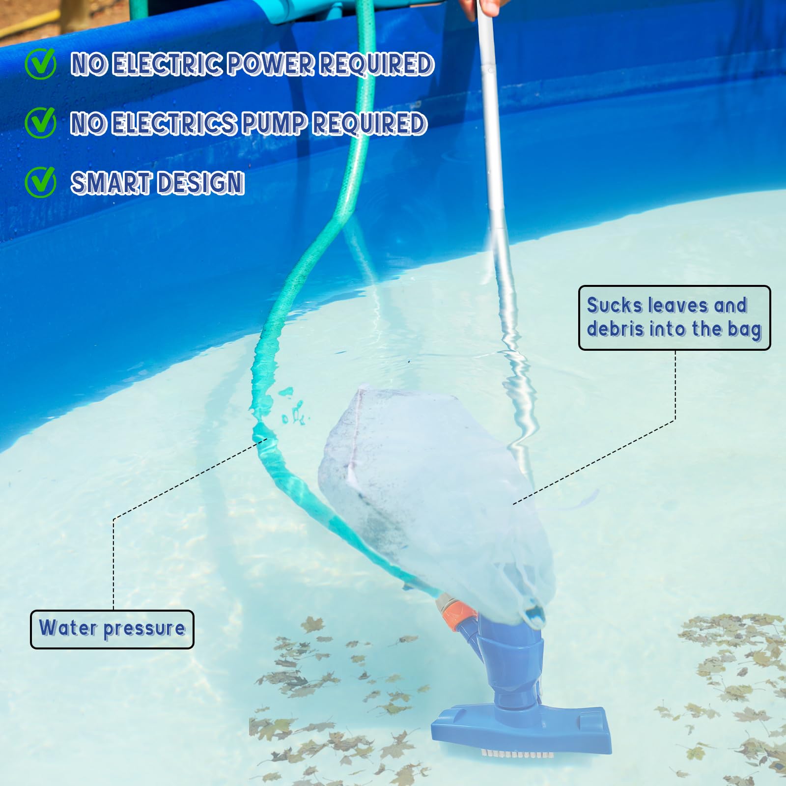 Limpiafondos Piscina Manual, Yanghad Aspiradora Manual Piscina, Removable Pool Bottom Cleaner con Bolsa Filtrante, Set Limpieza, para Piscinas, Spas, Fuentes, Bañeras de Hidromasaje (Azul)